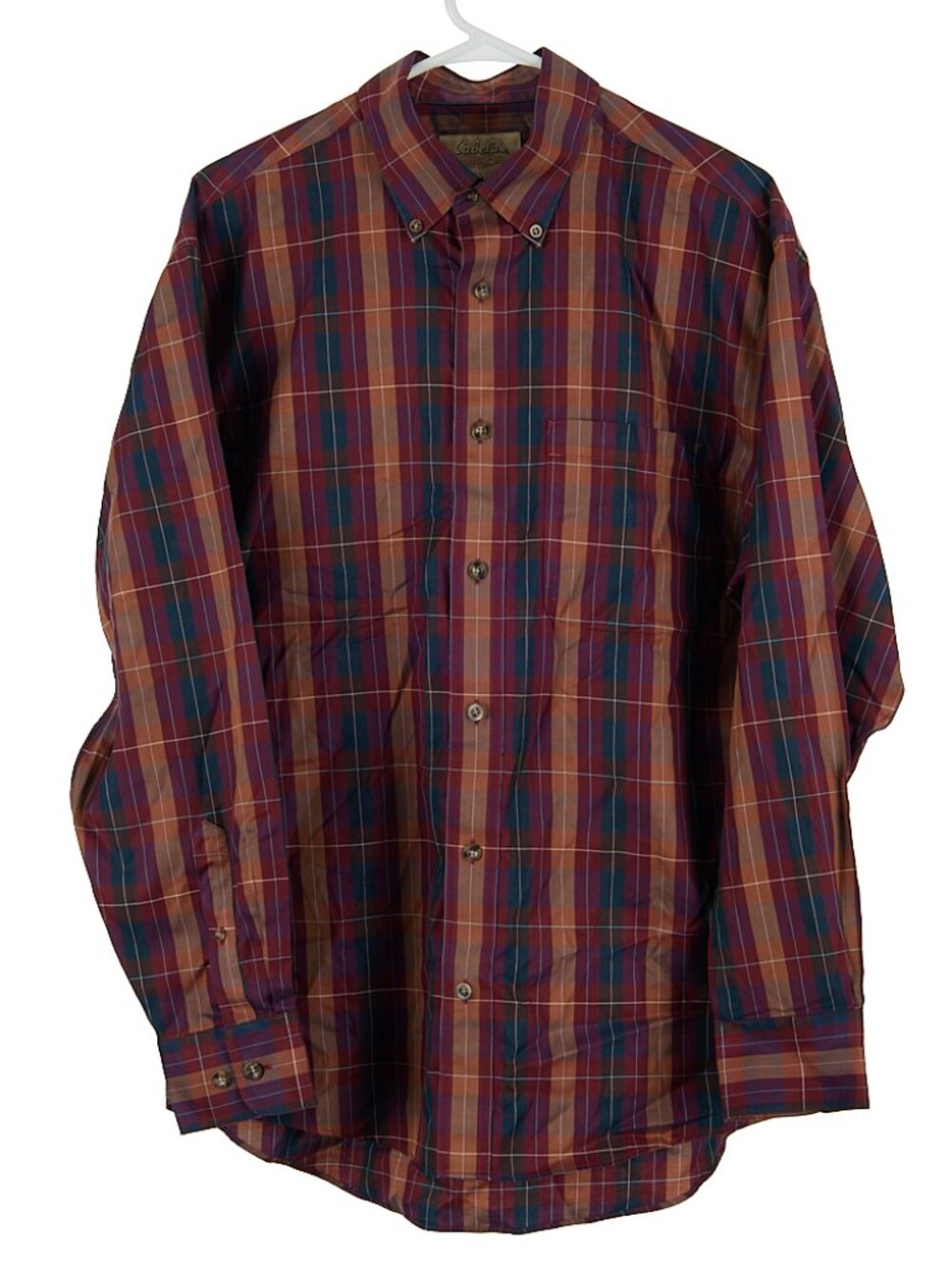 Cabela's Outfitter Series Button Down Plaid Red Orange Blue Men's Medium